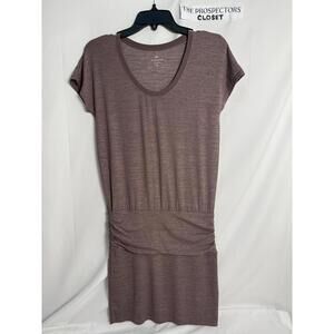 Athleta Odessy Tee Dress V Neck Ruched Waist in Mauve XS